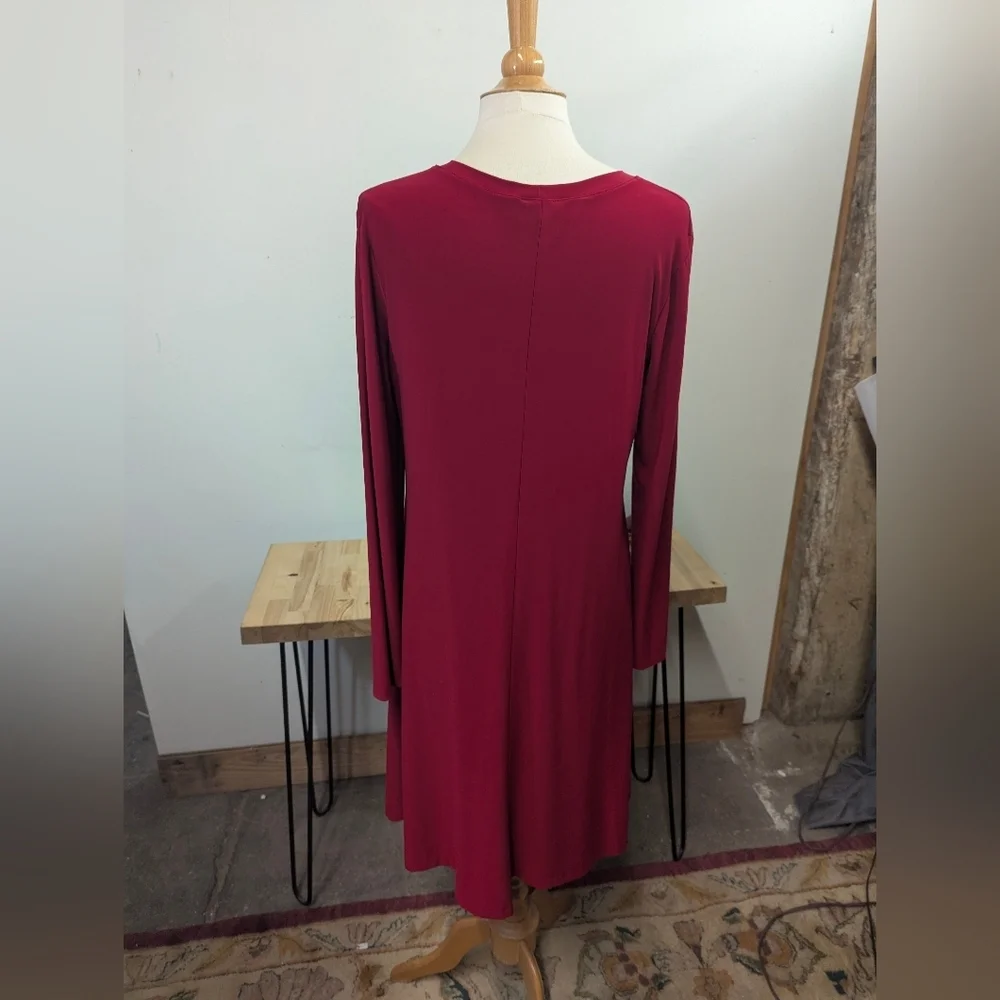 Norma Kamali Red Stretch Jersey Knit Dress Swing Long Sleeve XL Slinky Flare